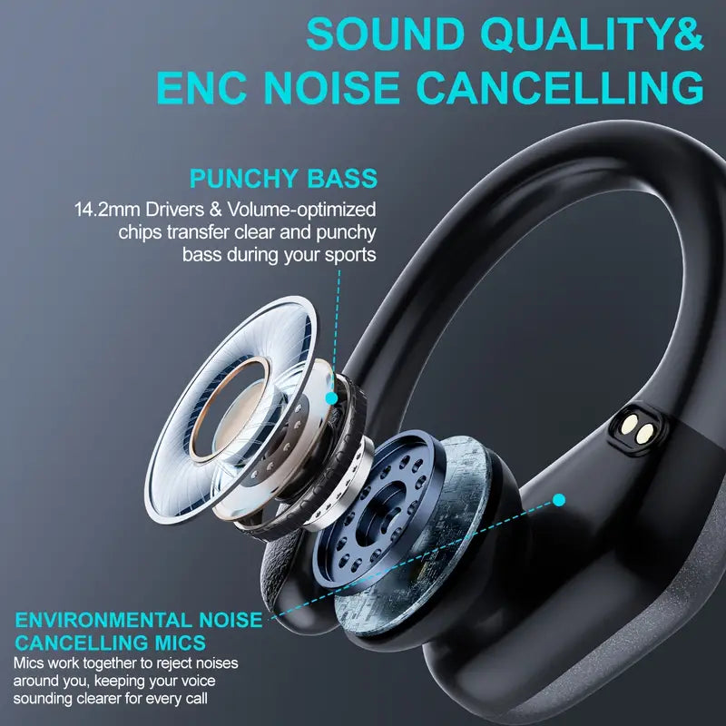 Wireless Sports Earbuds with Pure Bass Sound and LED Display - Black - Never Give Up Fit & Healthy