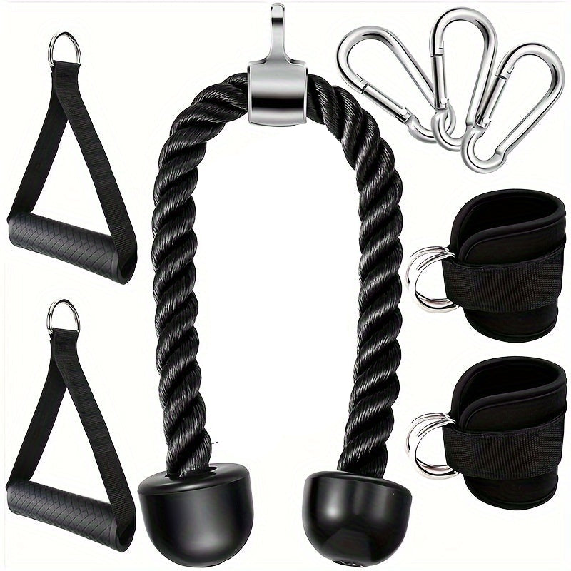8-Piece Tricep Rope Set – Durable Nylon, Pulley-Compatible & Built for Upper Body Power - Never Give Up Fit & Healthy