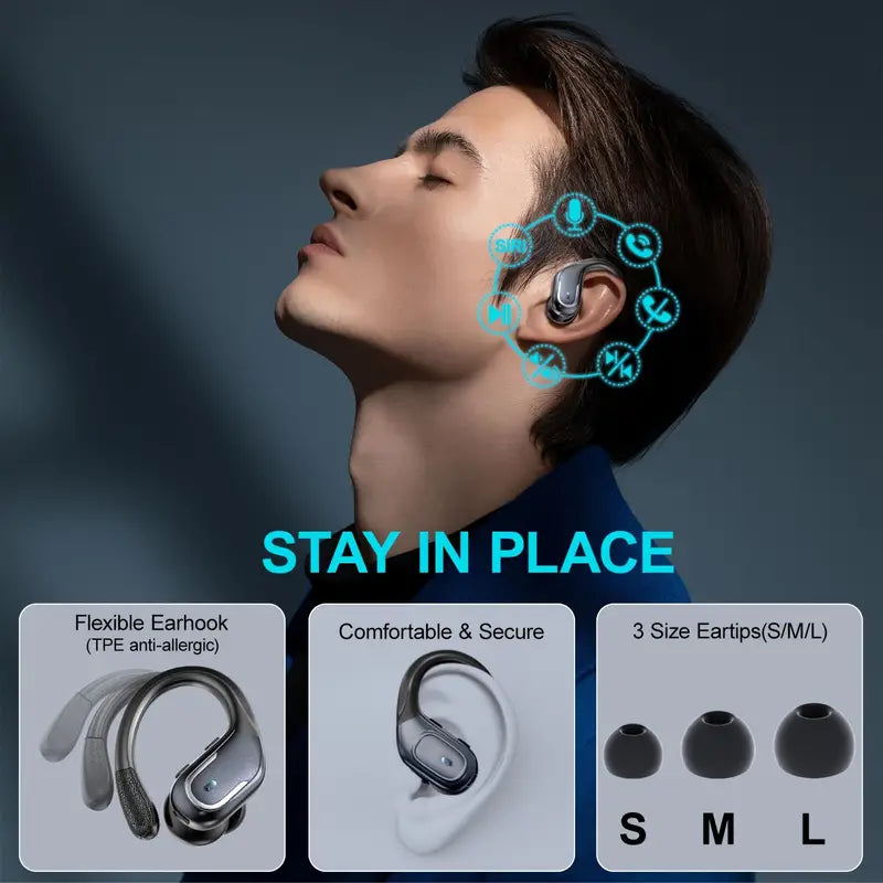Wireless Sports Earbuds with Pure Bass Sound and LED Display - Black - Never Give Up Fit & Healthy
