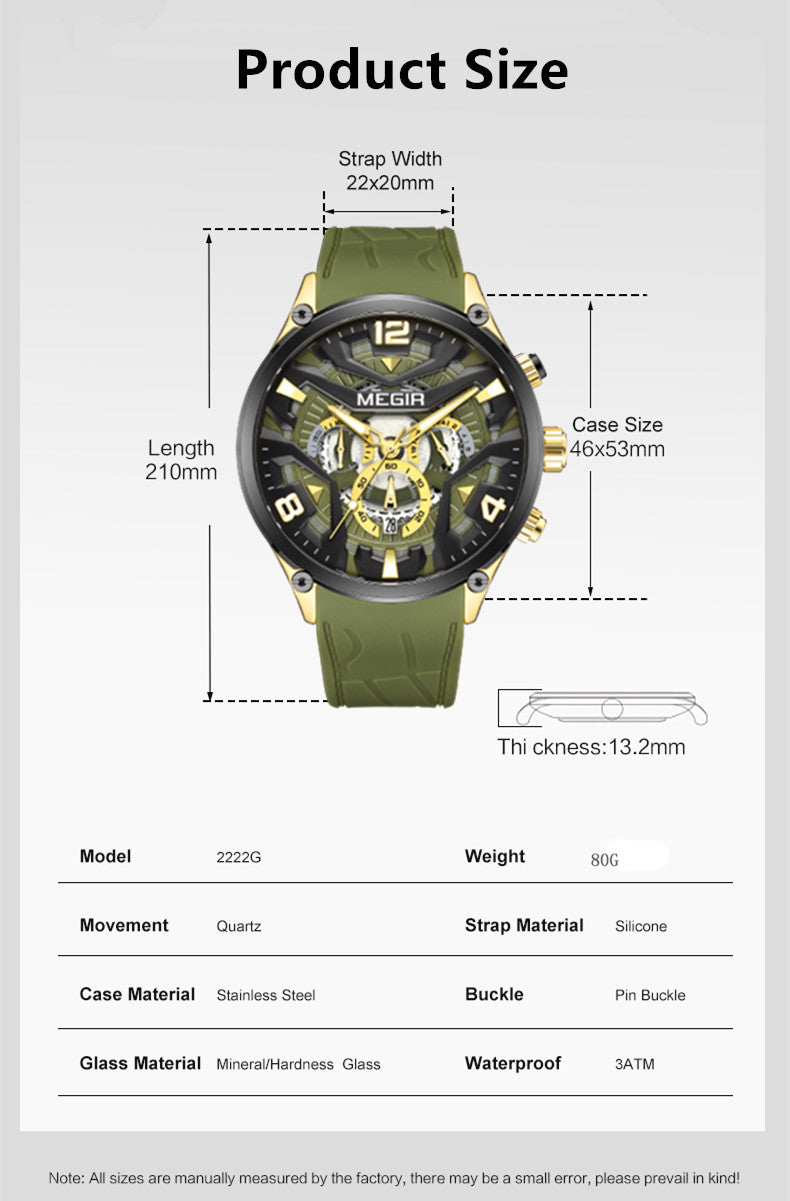 Quartz Sports Watch – Rugged Design, 3ATM Water Resistance & Comfortable Silicone Band - Never Give Up Fit & Healthy