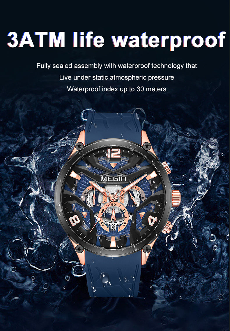 Quartz Sports Watch – Rugged Design, 3ATM Water Resistance & Comfortable Silicone Band - Never Give Up Fit & Healthy