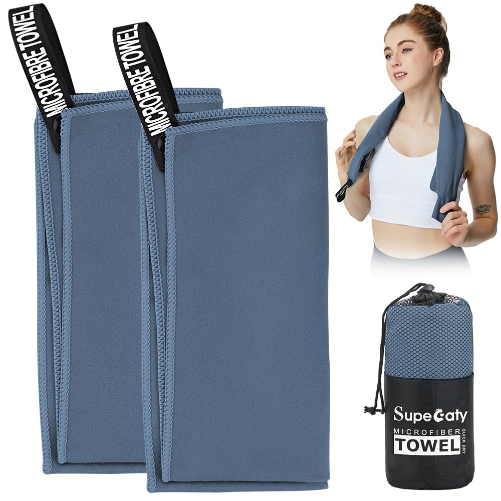 Workout Classy - 2 Pack Quick Drying Gym Towel 40x80CM Soft Microfiber Lightweight Sport Sweat Towel Perfect Travel Camping Towel Super Absorbent Ultra Compact for Gym Sport Yoga Backpacking Beach Swimming, Navy Blue - Never Give Up Fit & Healthy