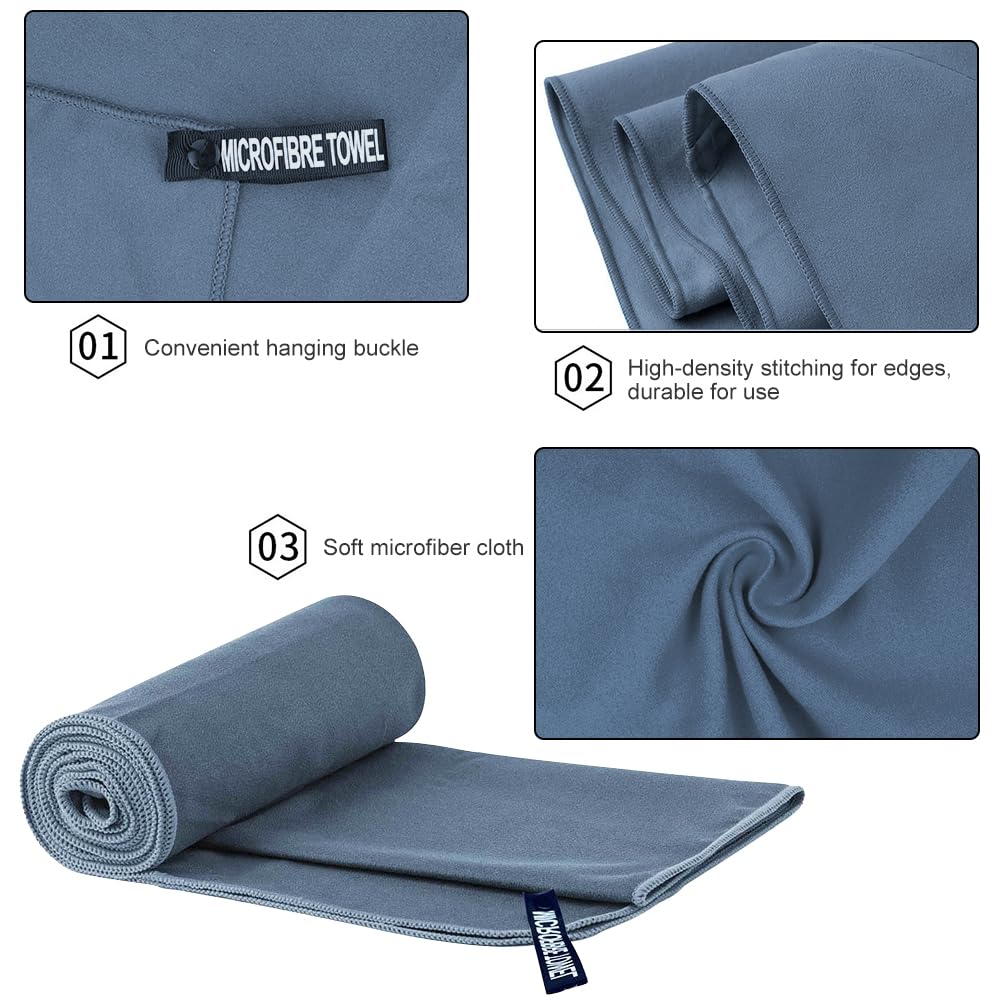 Workout Classy - 2 Pack Quick Drying Gym Towel 40x80CM Soft Microfiber Lightweight Sport Sweat Towel Perfect Travel Camping Towel Super Absorbent Ultra Compact for Gym Sport Yoga Backpacking Beach Swimming, Navy Blue - Never Give Up Fit & Healthy