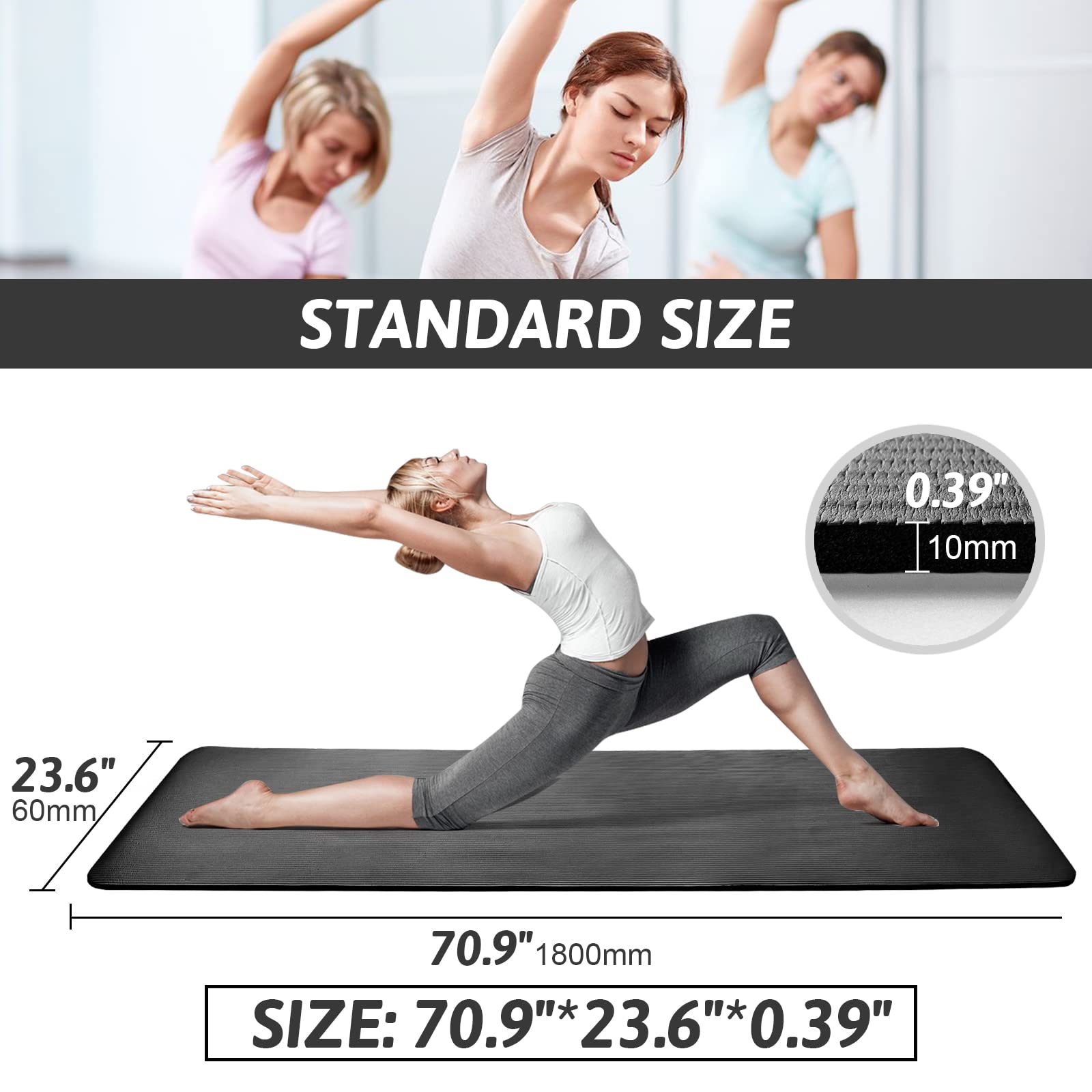 Stretching Is Life - SKY-TOUCH Yoga Mat Non Slip, Yoga Mat with Strap Included 10mm Thick Exercise Mat Ideal for HiiT, Pilates, Yoga and Many Other Home Workouts - Never Give Up Fit & Healthy