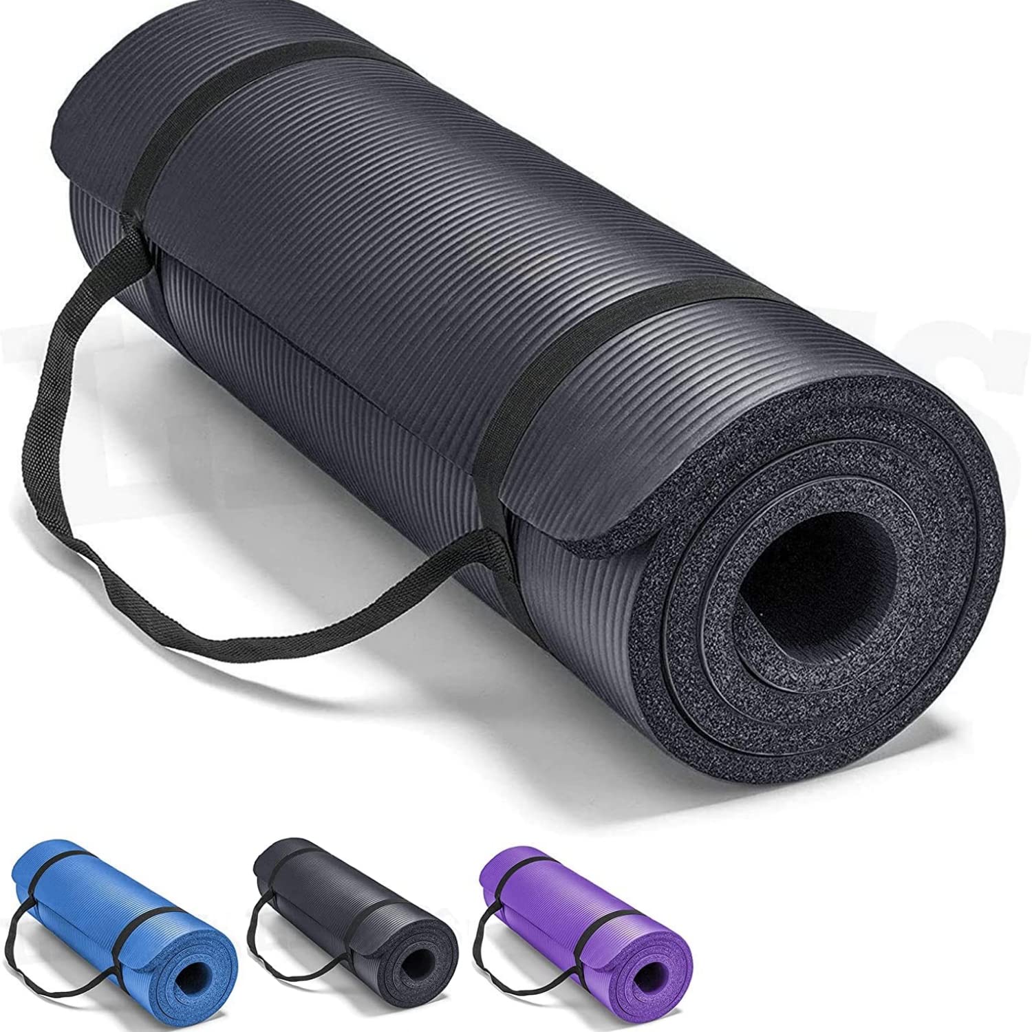 Stretching Is Life - SKY-TOUCH Yoga Mat Non Slip, Yoga Mat with Strap Included 10mm Thick Exercise Mat Ideal for HiiT, Pilates, Yoga and Many Other Home Workouts - Never Give Up Fit & Healthy
