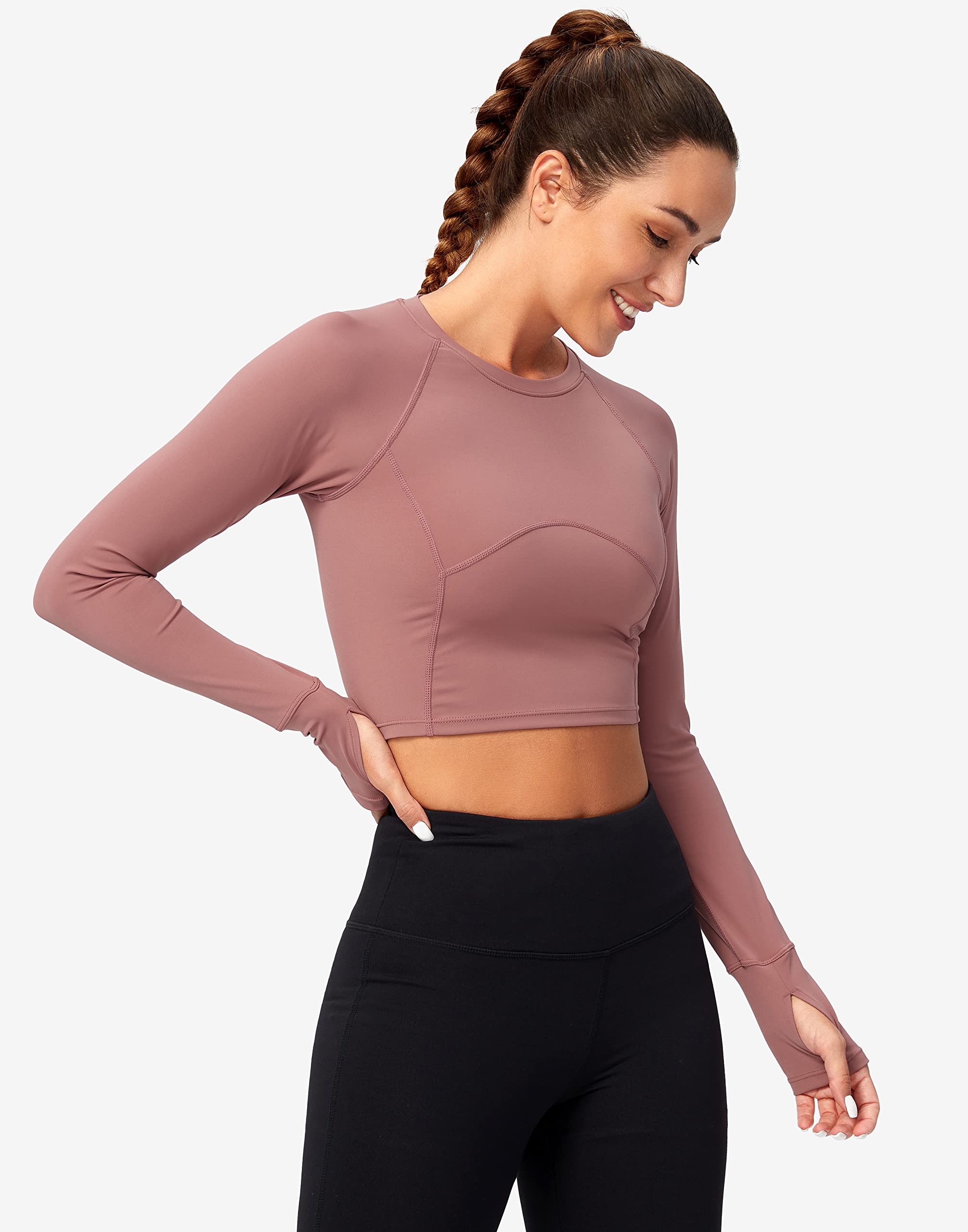 SANTINY Women's Long Sleeve Crop Workout Tops Slim Fit Gym Yoga Running Shirts for Women - Never Give Up Fit & Healthy