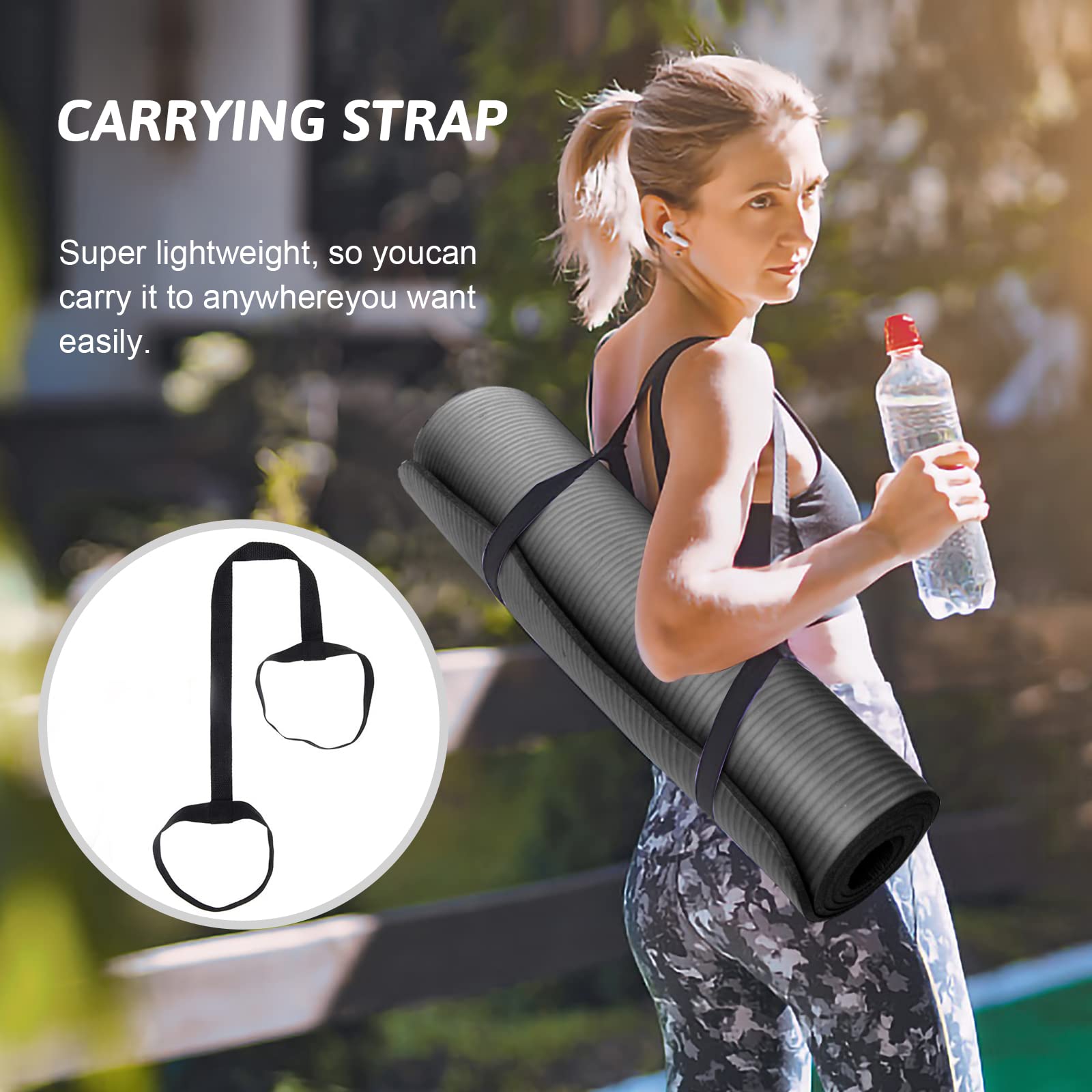 Stretching Is Life - SKY-TOUCH Yoga Mat Non Slip, Yoga Mat with Strap Included 10mm Thick Exercise Mat Ideal for HiiT, Pilates, Yoga and Many Other Home Workouts - Never Give Up Fit & Healthy