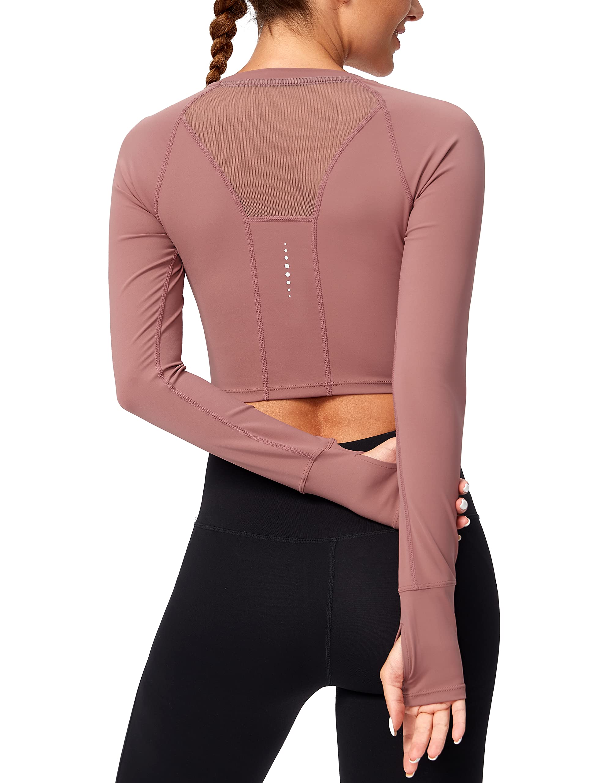 SANTINY Women's Long Sleeve Crop Workout Tops Slim Fit Gym Yoga Running Shirts for Women - Never Give Up Fit & Healthy