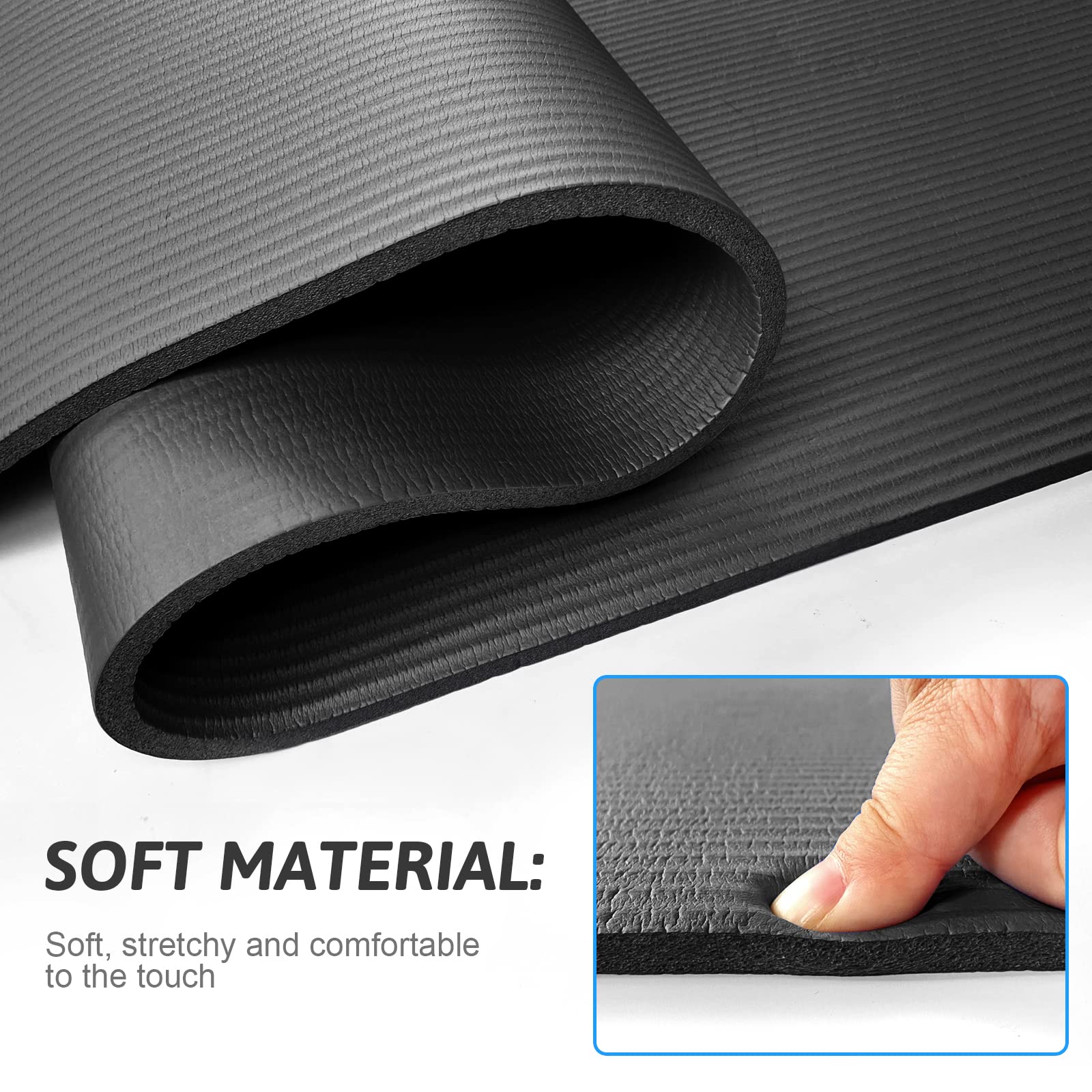 Stretching Is Life - SKY-TOUCH Yoga Mat Non Slip, Yoga Mat with Strap Included 10mm Thick Exercise Mat Ideal for HiiT, Pilates, Yoga and Many Other Home Workouts - Never Give Up Fit & Healthy