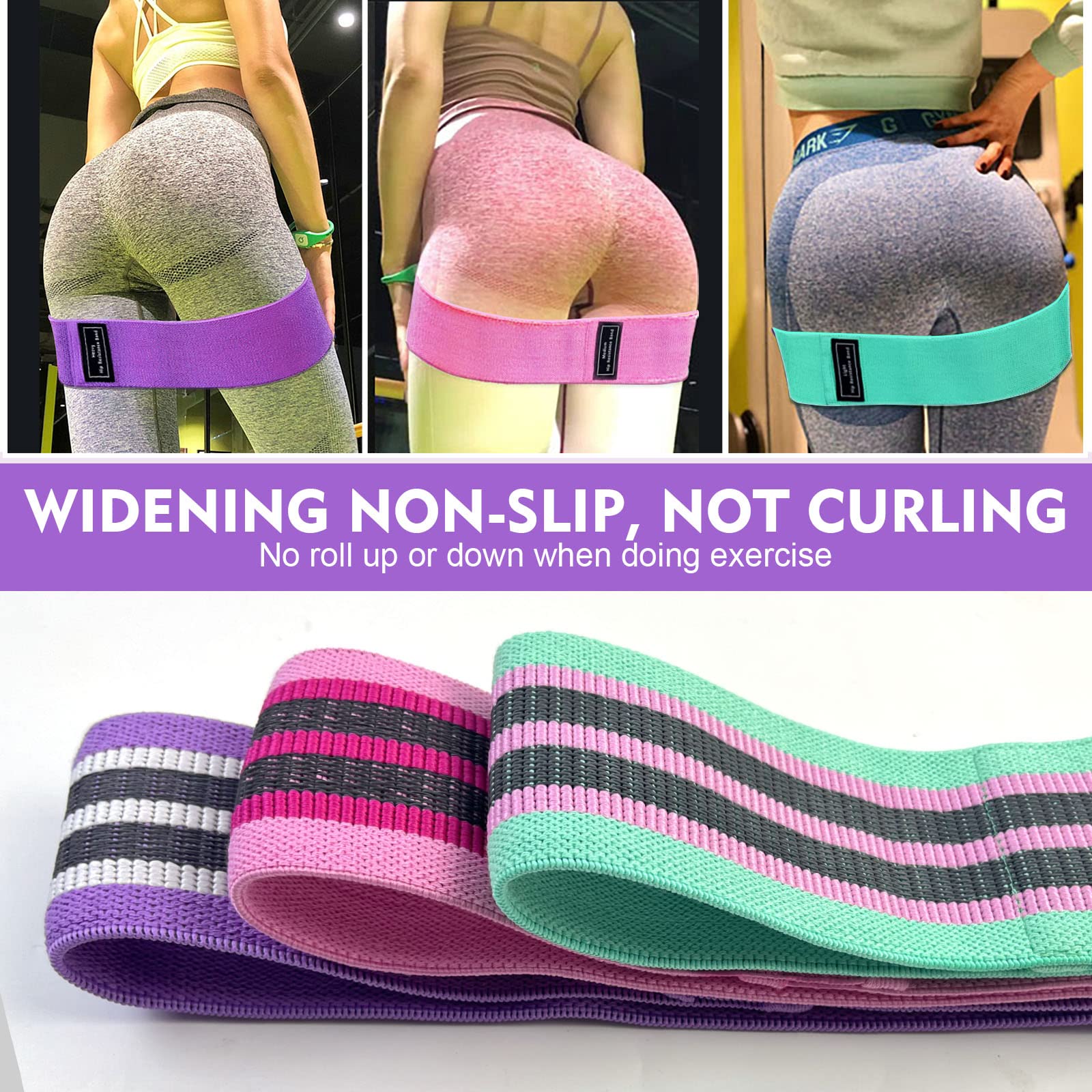 SKY-TOUCH Fabric Resistance Bands – Set of 3 (Multicolor) - Never Give Up Fit & Healthy