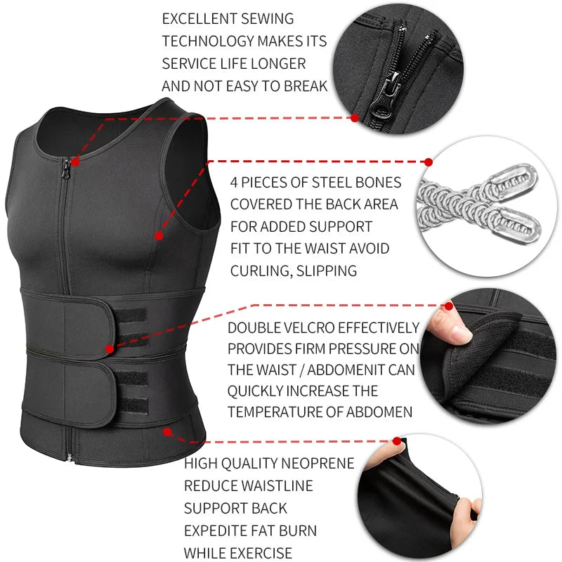 Men Sauna Waist Trainer Fitness Vest Body Shaper - Never Give Up Fit & Healthy