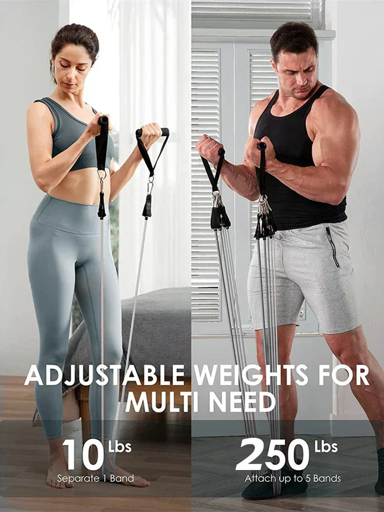 250lbs Resistance Bands Set with Accessories - Never Give Up Fit & Healthy