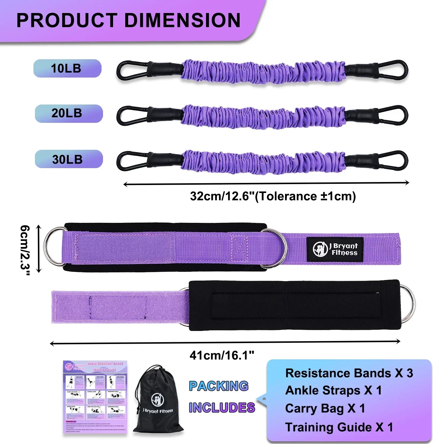 NNEOBA Leg & Glute Ankle Resistance Bands with Cuffs - 60LB Set of 3 - Never Give Up Fit & Healthy