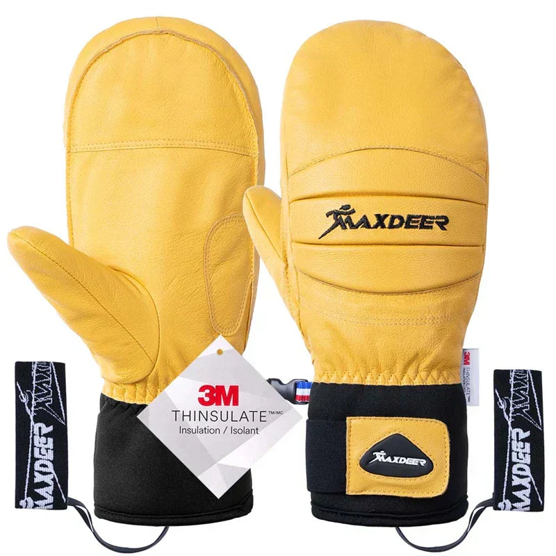 Ski Gloves Leather Snowboard Mittens - Men & Women - Never Give Up Fit & Healthy