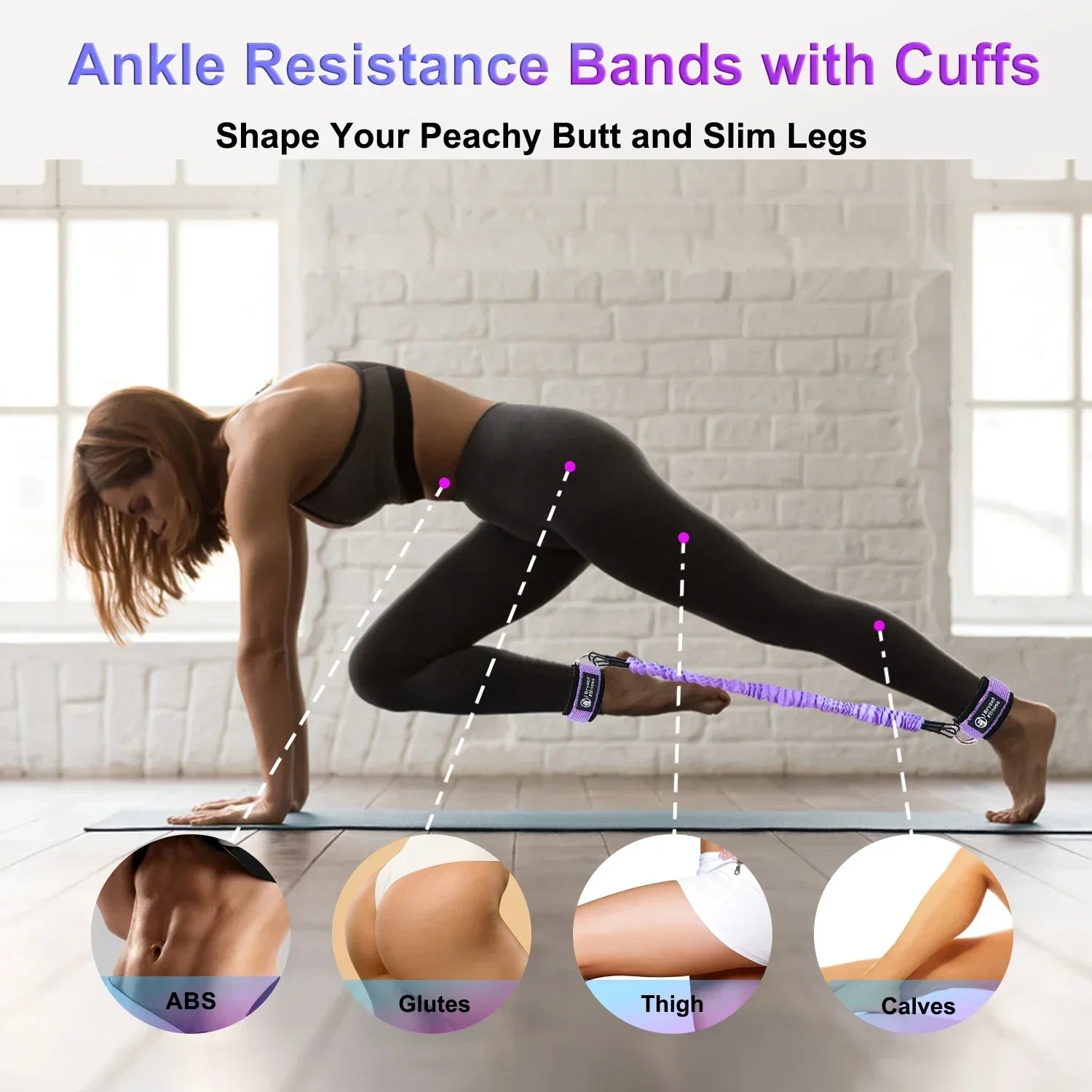 NNEOBA Leg & Glute Ankle Resistance Bands with Cuffs - 60LB Set of 3 - Never Give Up Fit & Healthy