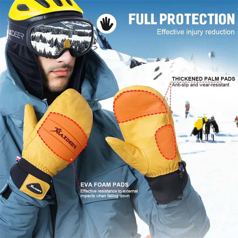 Ski Gloves Leather Snowboard Mittens - Men & Women - Never Give Up Fit & Healthy