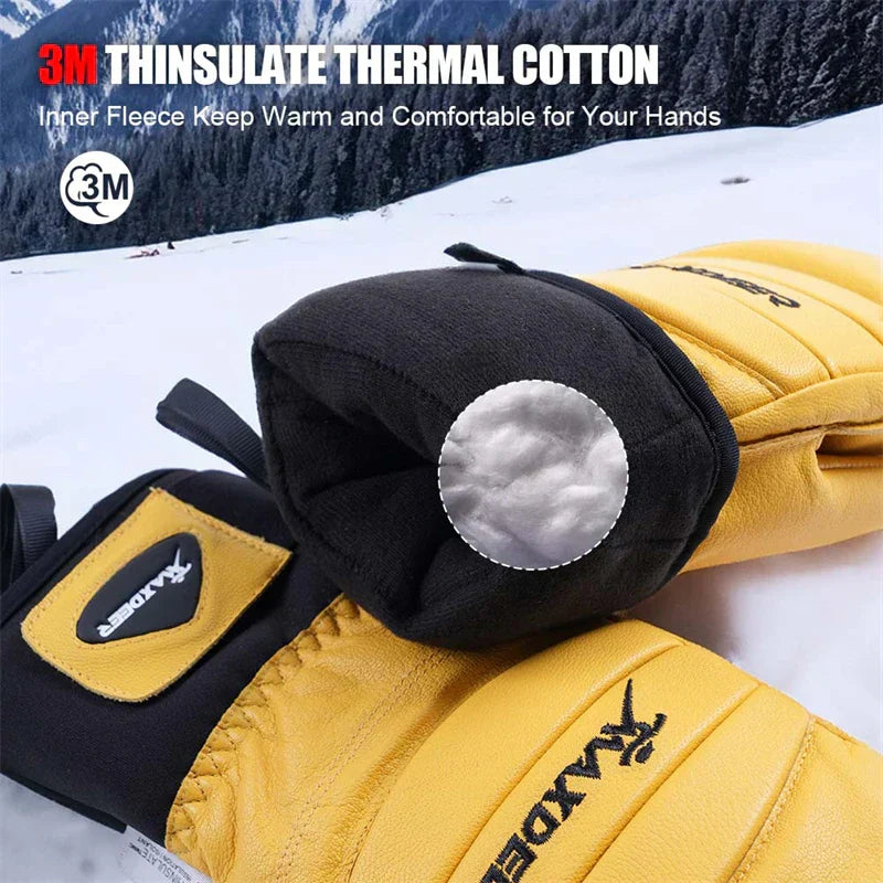 Ski Gloves Leather Snowboard Mittens - Men & Women - Never Give Up Fit & Healthy