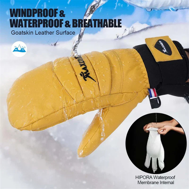 Ski Gloves Leather Snowboard Mittens - Men & Women - Never Give Up Fit & Healthy