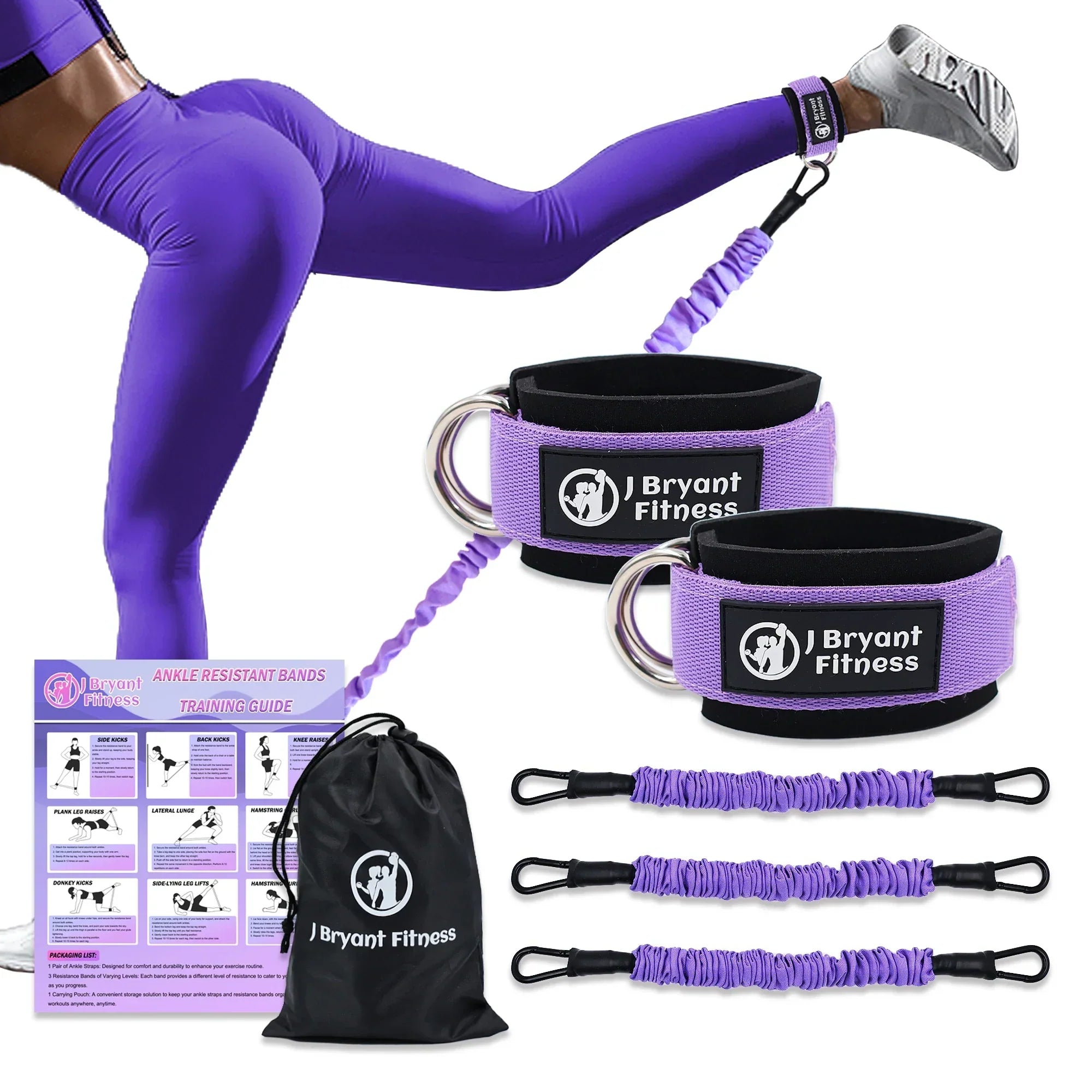 NNEOBA Leg & Glute Ankle Resistance Bands with Cuffs - 60LB Set of 3 - Never Give Up Fit & Healthy