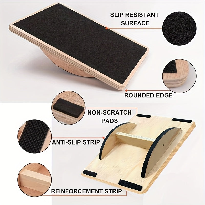 🪵 Wooden Balance Fitness Board – Core Strength, Stability & Coordination Trainer - Never Give Up Fit & Healthy