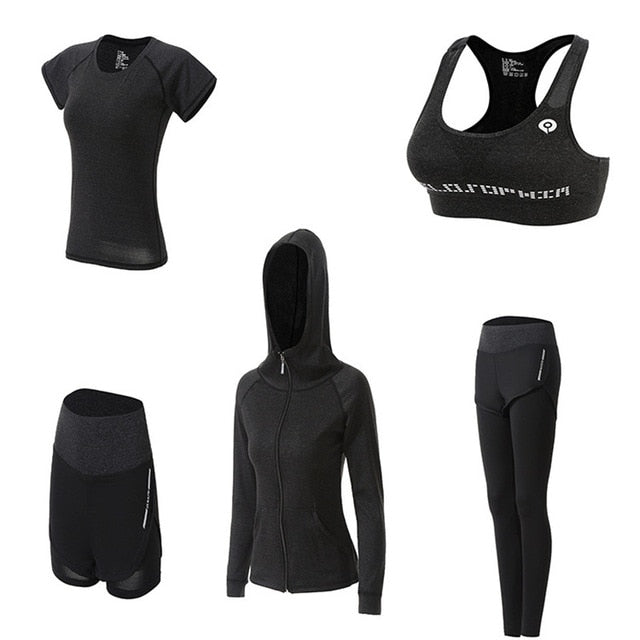 5-Piece Women's Yoga & Fitness Set – Quick-Dry, Compressed & Built for Performance - Never Give Up Fit & Healthy