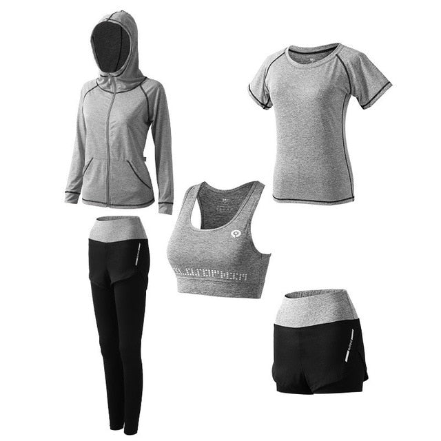 5-Piece Women's Yoga & Fitness Set – Quick-Dry, Compressed & Built for Performance - Never Give Up Fit & Healthy