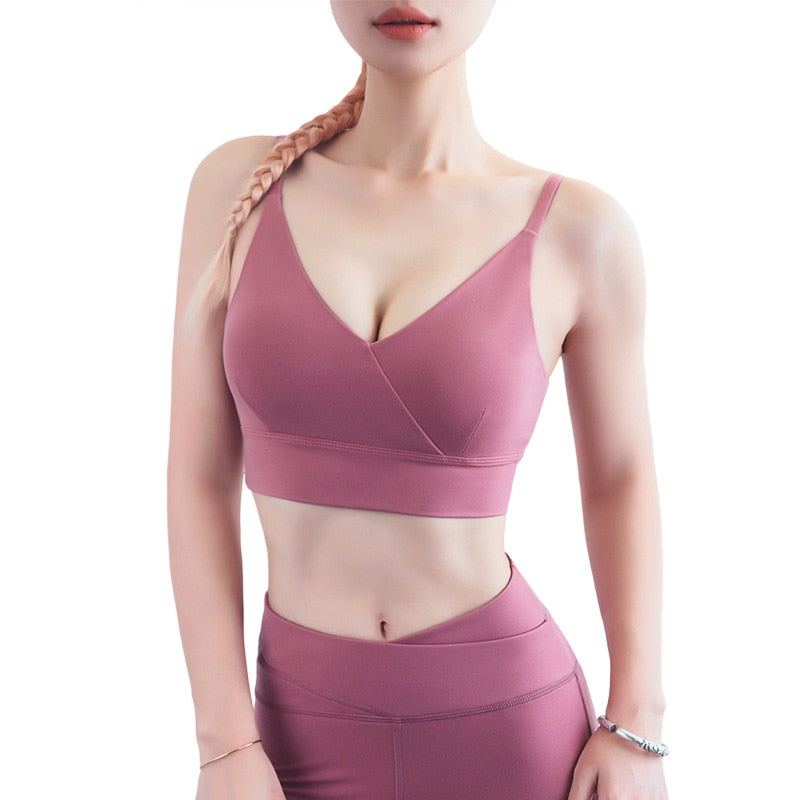 Seamless V-Neck Sports Bra Crop Top – Shockproof, Quick-Dry & Beauty Back Design - Never Give Up Fit & Healthy