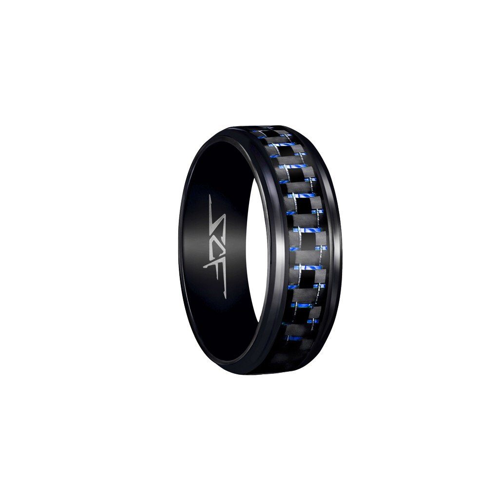 Blue Lace Carbon Fiber Ring | Black | Slate Series - Never Give Up Fit & Healthy