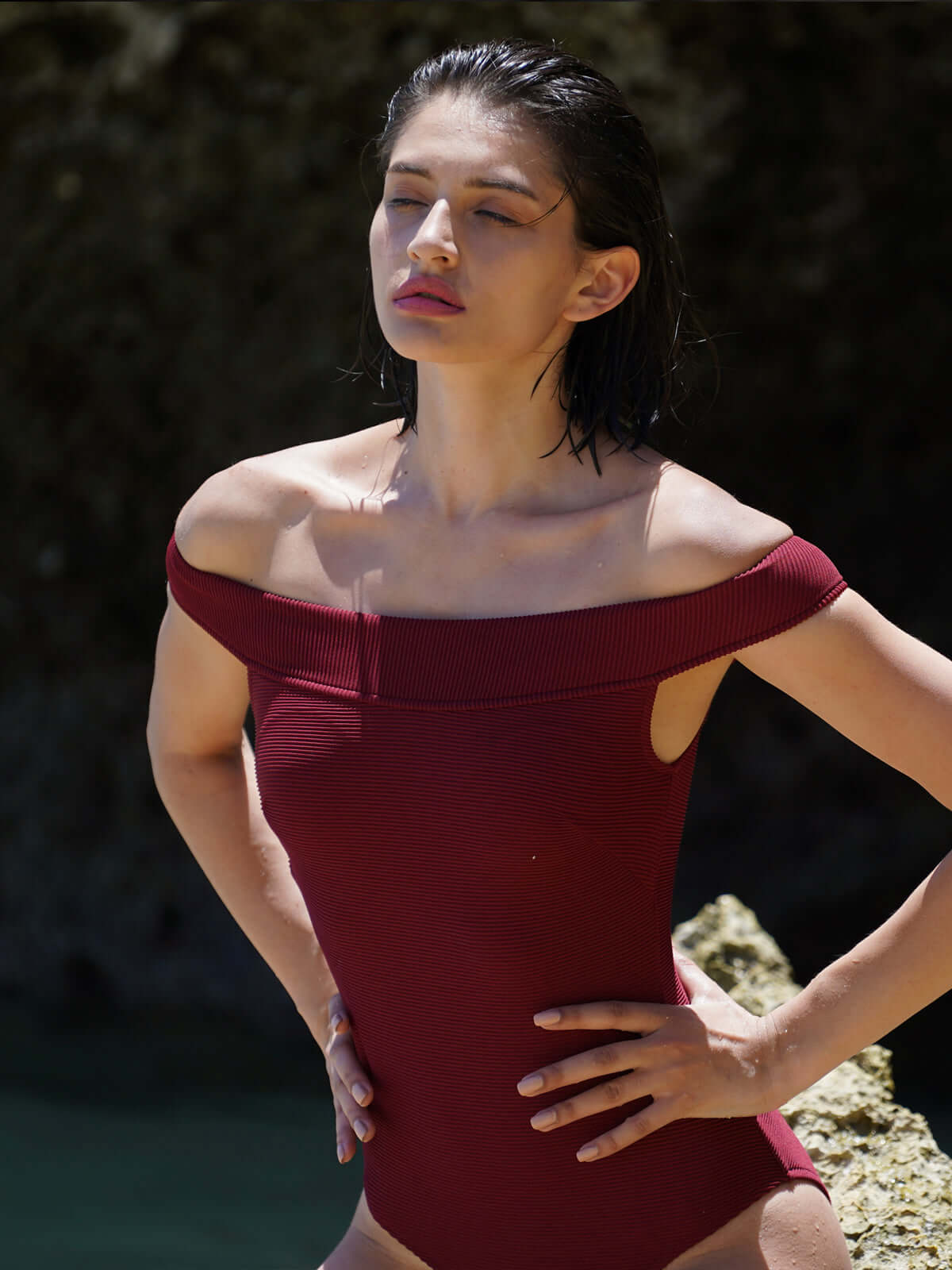 Off-Shoulder Tummy-Control Swimsuit – LYCRA® XTRA LIFE™ | Flattering, Durable & Sun-Protective - Never Give Up Fit & Healthy